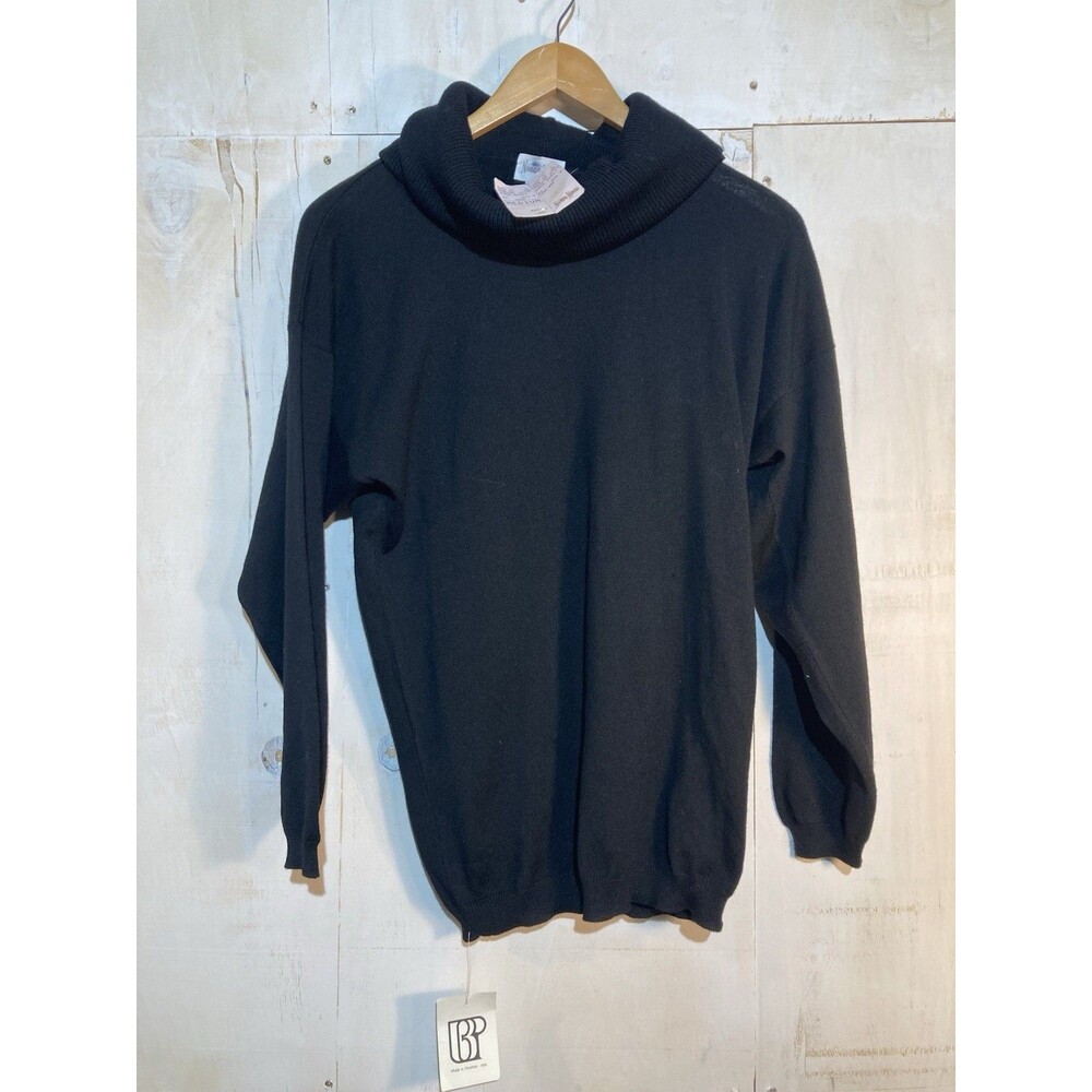 Vintage NWT Neiman Marcus 100% Merino Wool Cowlneck Sweater Dress Black Womens M